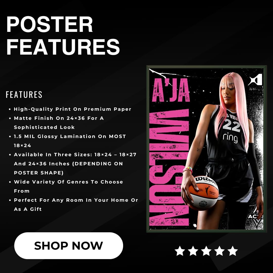 A'ja Wilson A'One Las Vegas Aces WNBA Basketball Poster Large 18x24 inches, Gloss Finish